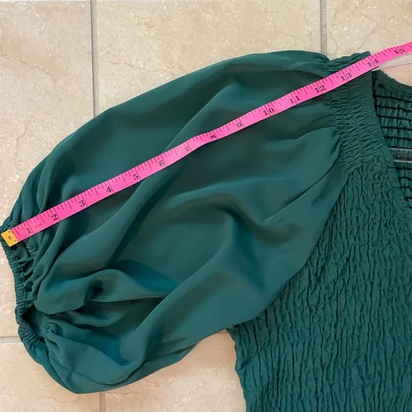 NWOT Forest Green Smocked Blouse with Puff Sleeves - Picture 8 of 8